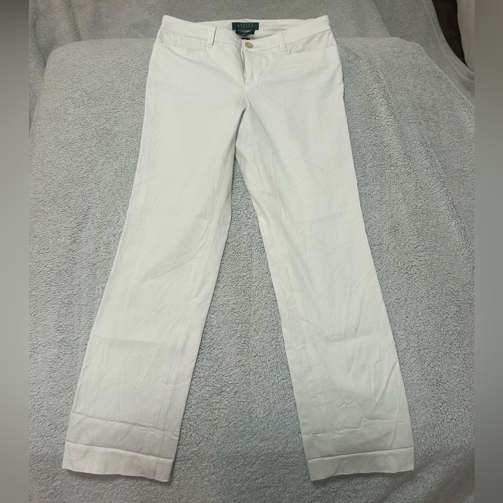 LAUREN Ralph Lauren Petite White Straight Leg Trousers